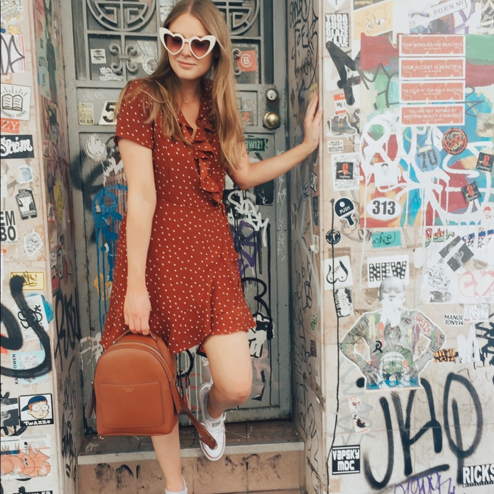 Forever 21 rust polkadot wrap dress